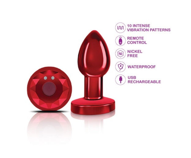 Cheeky Charms Red Rechargeable Vibrating Metal Butt Plug w Remote Small