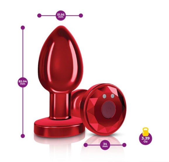 Cheeky Charms Red Rechargeable Vibrating Metal Butt Plug w Remote Medium