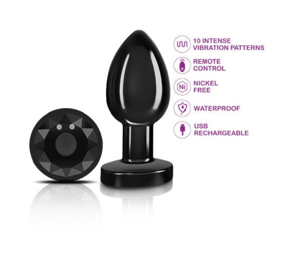 Cheeky Charms Gunmetal Rechargeable Vibrating Metal Butt Plug w Remote Medium