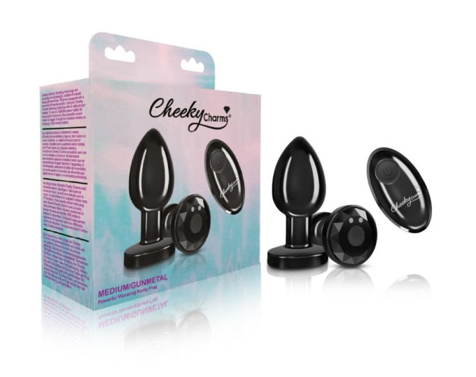 Cheeky Charms Gunmetal Rechargeable Vibrating Metal Butt Plug w Remote Medium