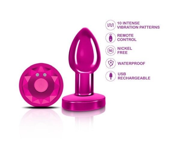 Cheeky Charms Pink Rechargeable Vibrating Metal Butt Plug w Remote Small