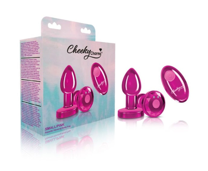 Cheeky Charms Pink Rechargeable Vibrating Metal Butt Plug w Remote Small