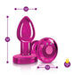 Cheeky Charms Pink Rechargeable Vibrating Metal Butt Plug w Remote Small