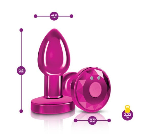 Cheeky Charms Pink Rechargeable Vibrating Metal Butt Plug w Remote Small