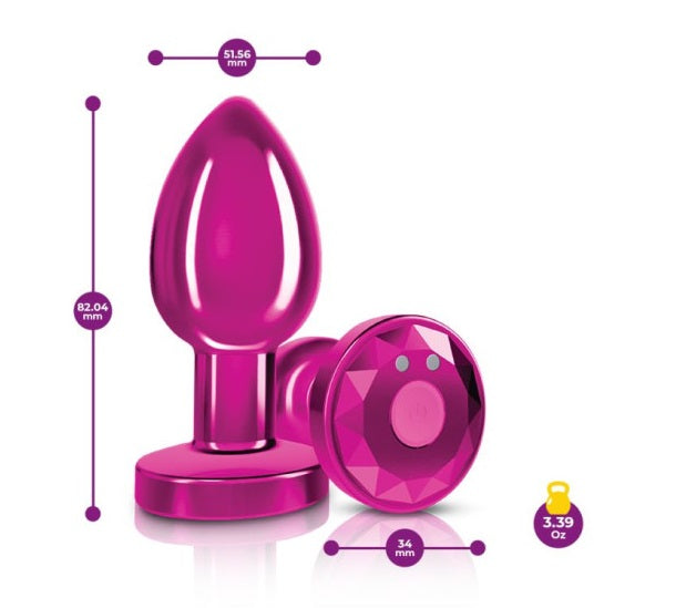 Cheeky Charms Pink Rechargeable Vibrating Metal Butt Plug w Remote Medium