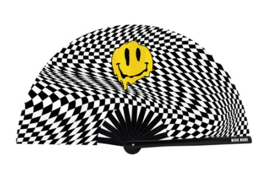 Neva Nude | Trippy Checkers Melty Face Blacklight Folding Fan