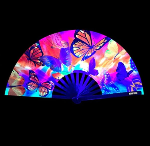 Neva Nude | Butterfly Garden Blacklight Folding Fan