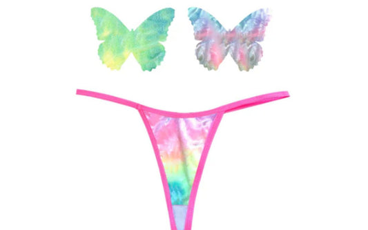 Neva Nude Rainbow Sherbet Tie Die Butterfly Pastie and Panty Set