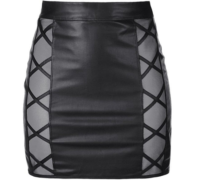 Axami Lingerie Stretch Wetlook Mesh Criss Cross Skirt Black Size S/M/L/XL