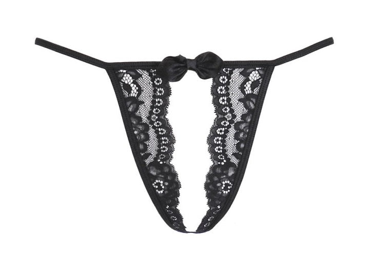 Axami Lingerie Lace Open Front G-String Black Size S/M/L/XL