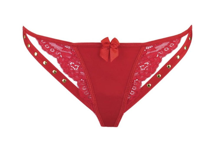 Axami Lingerie Microfiber and Lace G-String with Studs Red Size S/M/L/XL