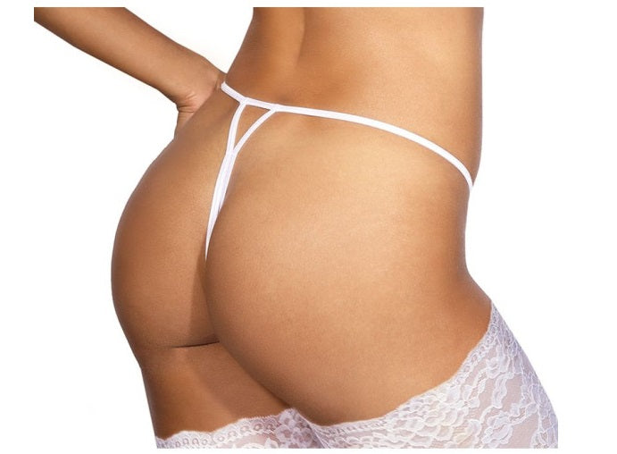 Axami Lingerie Lace Open Front G-String White Size S/M/L/XL