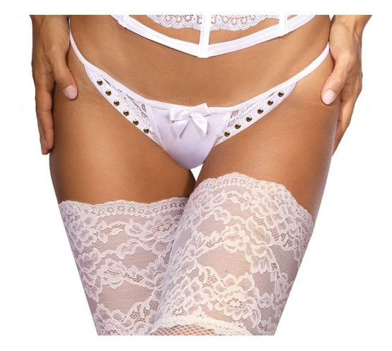 Axami Lingerie Microfiber and Lace G-String with Studs White Size S/M/L/XL