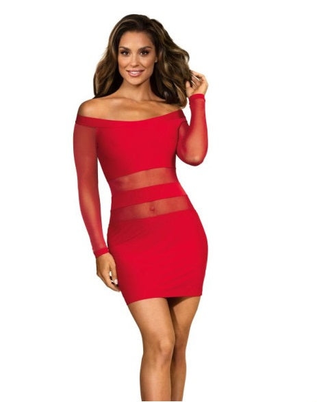 Axami Lingerie Off The Shoulder Mesh Panel Dress Red Size S/M/L/XL