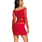 Axami Lingerie Off The Shoulder Mesh Panel Dress Red Size S/M/L/XL