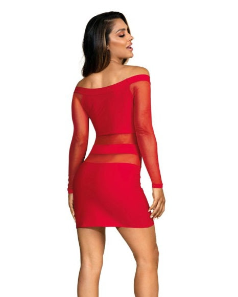 Axami Lingerie Off The Shoulder Mesh Panel Dress Red Size S/M/L/XL