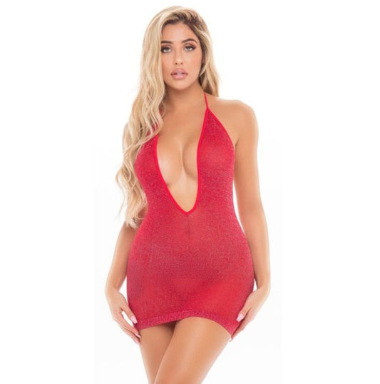 Pink Lipstick Love Bite Plunge Halter Dress Red Size OS