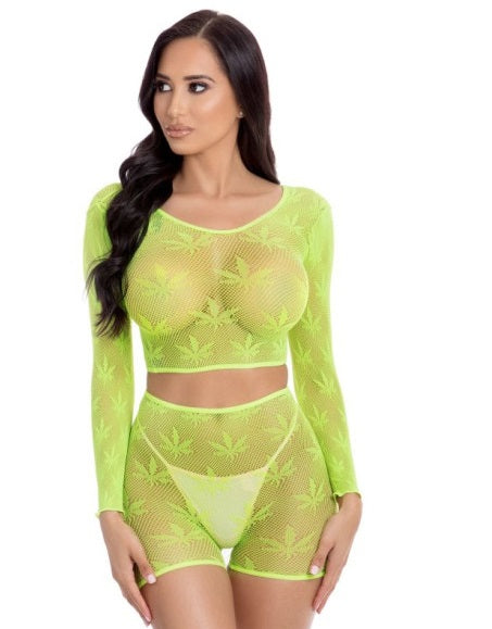 Pink Lipstick Leaf It To Me Short Set Green Size OS