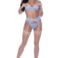 Magic Silk Exposed Lingerie Demi Bra Garter and Thong Set Blue Size S/M or L/XL or Q