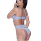 Magic Silk Exposed Lingerie Demi Bra Garter and Thong Set Blue Size S/M or L/XL or Q