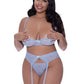 Magic Silk Exposed Lingerie Demi Bra Garter and Thong Set Blue Size S/M or L/XL or Q