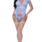 Magic Silk Exposed Lingerie Cap Sleeve Basque and Thong Set Blue Size S/M or L/XL or Q