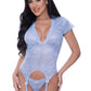 Magic Silk Exposed Lingerie Cap Sleeve Basque and Thong Set Blue Size S/M or L/XL or Q