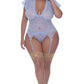 Magic Silk Exposed Lingerie Cap Sleeve Basque and Thong Set Blue Size S/M or L/XL or Q