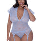 Magic Silk Exposed Lingerie Cap Sleeve Basque and Thong Set Blue Size S/M or L/XL or Q