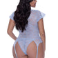 Magic Silk Exposed Lingerie Cap Sleeve Basque and Thong Set Blue Size S/M or L/XL or Q