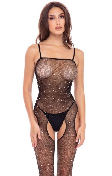 Rene Rofe Sparkle Crotchless Bodystocking Black Size OS