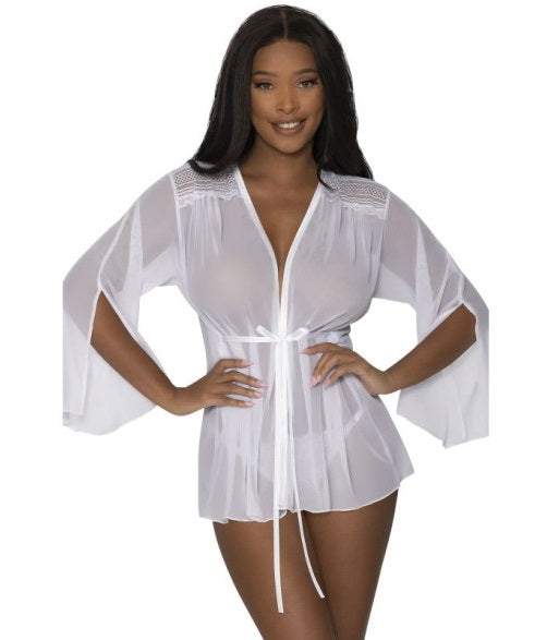 Magic Silk Exposed Lingerie Flowing Short Robe White Size S/M or L/XL or Q