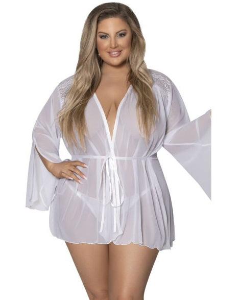 Magic Silk Exposed Lingerie Flowing Short Robe White Size S/M or L/XL or Q