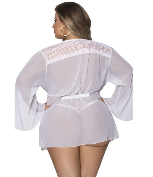 Magic Silk Exposed Lingerie Flowing Short Robe White Size S/M or L/XL or Q