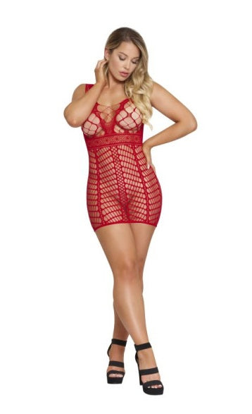 Magic Silk Exposed Lingerie Seamless Dress Red OS One Size