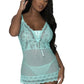 Magic Silk Exposed Lingerie Lace Chemise and G-String Turquoise Size S/M or L/XL