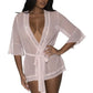 Magic Silk Exposed Lingerie Robe with Lace Trim Blush Size S/M or L/XL