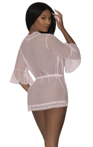 Magic Silk Exposed Lingerie Robe with Lace Trim Blush Size S/M or L/XL