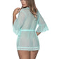 Magic Silk Exposed Lingerie Robe with Lace Trim Turquoise Size S/M or L/XL