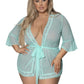 Magic Silk Exposed Lingerie Robe with Lace Trim Turquoise Size S/M or L/XL