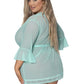 Magic Silk Exposed Lingerie Robe with Lace Trim Turquoise Size S/M or L/XL