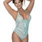 Magic Silk Exposed Lingerie Mesh and Lace Teddy Turquoise Size S/M or L/XL