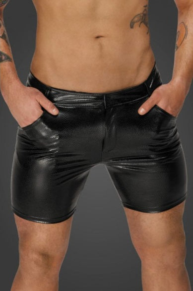 Noir Snake Wetlook Mid Length Shorts with Back Pockets Size S, M, L or XL