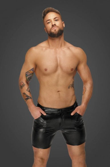 Noir Snake Wetlook Mid Length Shorts with Back Pockets Size S, M, L or XL