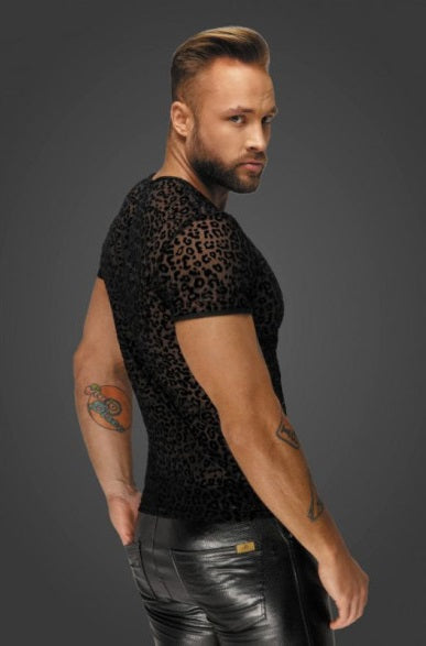 Noir Leopard Flock V-Neck T-Shirt Size S, M, L or XL