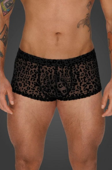 Noir Leopard Flock Short Shorts Size S, M, L or XL