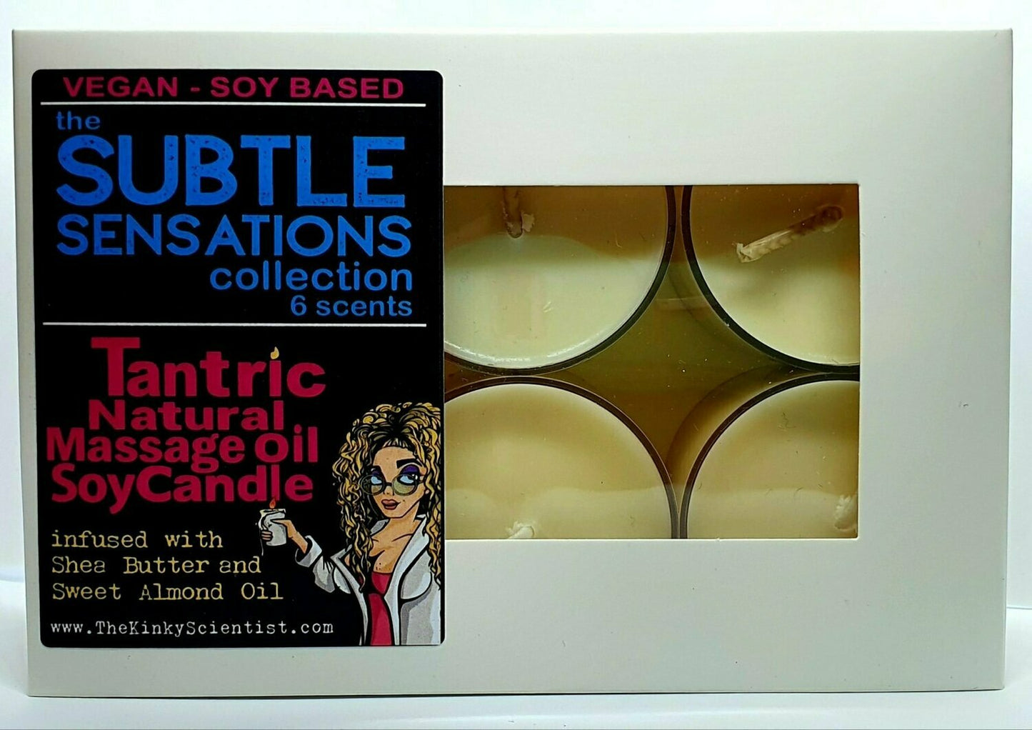 The Kinky Scientist | The Subtle Sensations Collection Tantric Natural Massage Oil Soy Candle Spa - 6 Pack