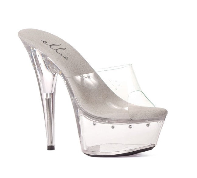 Ellies Shoes | Slip On Rhinestone Platform Clear 6" - Size 7, 8, 9