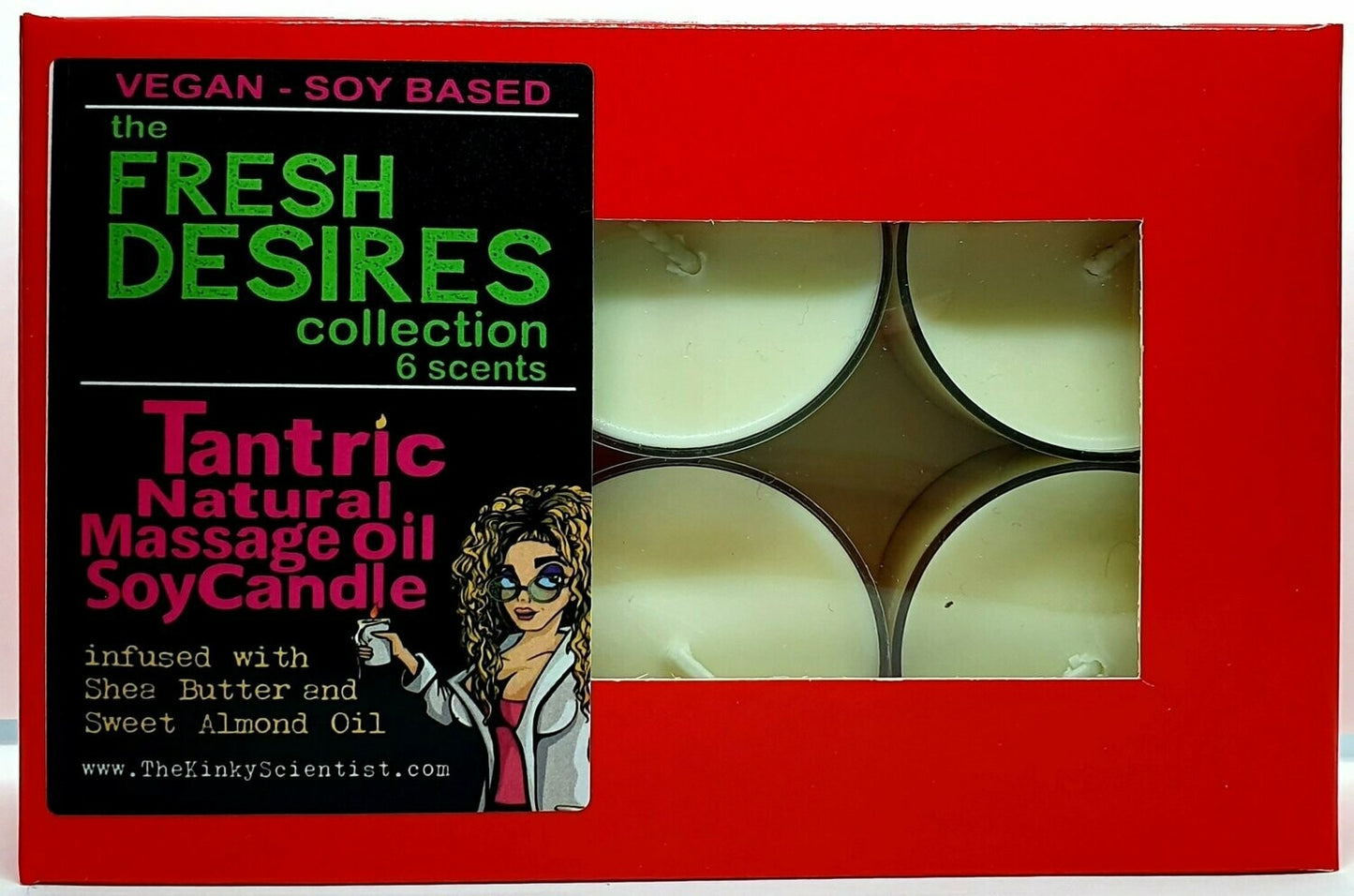 The Kinky Scientist | The Fresh Desires Collection Tantric Natural Massage Oil Soy Candle Spa - 6 Pack