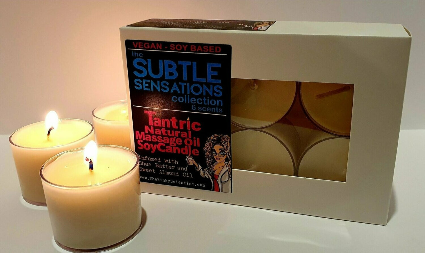 The Kinky Scientist | The Subtle Sensations Collection Tantric Natural Massage Oil Soy Candle Spa - 6 Pack